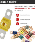 Close-up of Heavy Duty Midi Fuses 60 Amp Copper Plated Auto Fuse Kit showing various colors and sizes for trucks and RVs.
