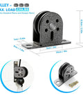 Wall Mount Lat Pulldown System pulley with dimensions, gray steel, fits standard plates, part of cable pulleys for back, arms