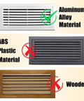 Three types of vent covers shown with text: Aluminum Alloy Material, ABS Plastic Material, Wooden.