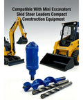 Beefy Hydraulic Earth Auger Attachment For 2-10 Ton Excavators with auger bits and compatible construction equipment in background.