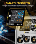 140A 3 In 1 MIG Flux Core Stick Lift TIG Welder With Dual Voltage 110V 220V IGBT Inverter LED screen close-up