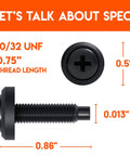 Rack Mount Screws 10 By 32 Steel With Attached Nylon Washers And Pilot Point Heads, dimensions and specifications diagram
