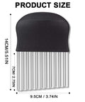 Stainless steel crinkle cutter with black non-slip handle; wavy veggie and fry slicer