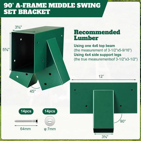 Heavy Duty Swing Set Bracket Kit For DIY Outdoor Playground Three Piece A Frame Hardware Set Built Tough With Two Main Brackets And One Middle Bracket Green Finish For Easy Assembly