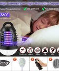 Rechargeable Mosquito Zapper For Indoor Outdoor Use, UV Light Bug Killer Attracts Mosquitoes Flies Gnats Moths No Odor Mess Free Non Toxic IPX6 Waterproof Insect Trap For Home Patio Backyard Camping shown beside sleeping child