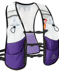 5L Trail Running Hydration Vest With Soft Flasks Including 2 X 500ml Purple Medium Lightweight Bounce Free Fit With Breathable Mesh Panels For Gnarly Long Runs And Mountain Trails showing front view with flasks