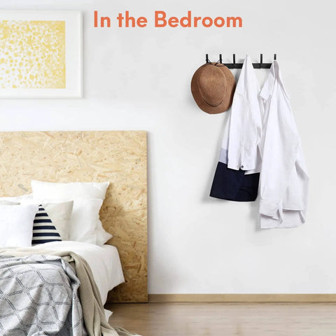 Two Pack Wall Mounted Coat Rack And Set Of Built Tough Heavy Duty Hooks For Entryway Black Space Aluminum Hanger Rack in bedroom