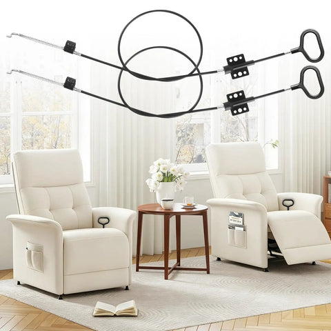 Get Your Sluggish Couch Back On Its Feet With This Two Pack Recliner Cable Replacement Set Featuring Beefy D Ring Pull Handles Plus Secure S Tip Clips For Zero Headache Furniture Fixes That Slide Smooth As Butter Daily - Black pull cables displayed above modern recliners.