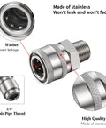 Front view of stainless steel 3/8 inch NPT male and female quick connector kit for pressure washers (2 sets)