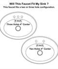 Diagram of sink configurations for Matte Black Two Handle Bathroom Faucet With Push Up Pop Up Drain Sleek 4 Inch Centerset.
