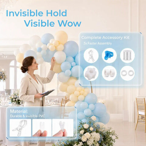 Obear 109 Pc Invisible Clear Matte Balloon Arch Kit With Heavy Duty Clamps For Wedding Birthday Decor Backdrop Party Supplies Not Included, clear PVC clamps and accessories