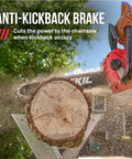No Fuss 40v Cordless Chainsaw With Brushless Motor And Auto Lubrication Features Tool Free Adjustment in action cutting through a log.