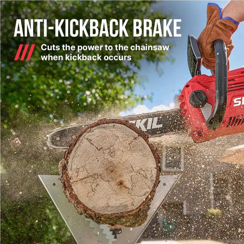 No Fuss 40v Cordless Chainsaw With Brushless Motor And Auto Lubrication Features Tool Free Adjustment in action cutting through a log.