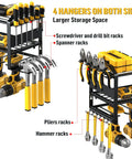 Heavy Duty Wall Mounted Tool Organizer Rack With Six Drill Holders And Four Hangers For Power Tools showing organized tools
