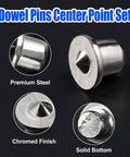 Eight Piece Dowel And Tenon Center Transfer Plugs Set For Woodworking, Heavy Duty Steel Alignment Pins With Chrome Finish