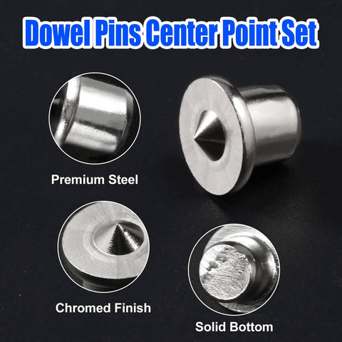 Eight Piece Dowel And Tenon Center Transfer Plugs Set For Woodworking, Heavy Duty Steel Alignment Pins With Chrome Finish
