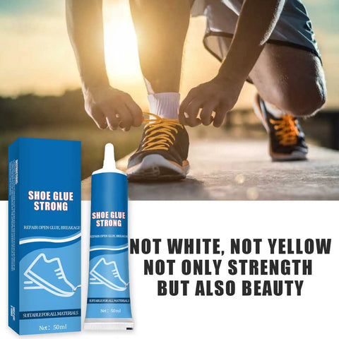 Waterproof Shoe Glue For Quick Kicks And Sole Repair Extra Strong Adhesion Fast Dry Adhesive tube and packaging, 50ml size.