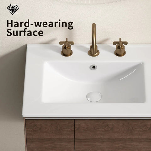 24 Inch Bathroom Vessel Sink, Ceramic Vanity Sink Top with Pre-Drilled Holes, oval sink design with faucet layout.
