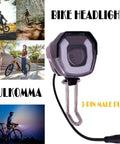 Ultra Bright Electric Bike Headlight For Night Riding With 3 Pins Male Connector Front Light For 24V 36V 48V 52V Ebike Waterproof Front Fork Mount For Safer Night Rides