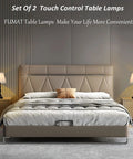 Sleek Black Table Lamps Set of 2 beside a bed, touch control nightstand lamps with 3-way dimmable LED, fabric shade.