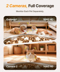 Top Shelf Dual Camera Automatic Pet Feeder With Two Separated Bowls And Six Liter Hopper For Independent Cats And Dogs Smart Programmable Timer - Two camera views showing pets eating.