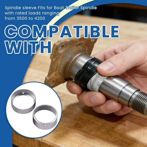 Two Piece 33517U Spindle Sleeve With Lube Hole For UFP Boat Trailer Spindle being installed by hand, set of two sleeves shown.