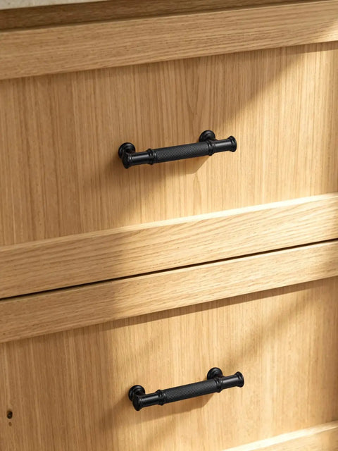 5 Pack Matte Black Cabinet Pulls With 3-Inch Center Hole on wood drawers