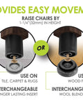 8 Pack Screw On Furniture Risers With Plastic And Felt Glides elevate chairs and tables by 1-1/4 to 1-1/2 inches, floor protectors