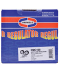 Front view of blue Uniweld RMC100 acetylene regulator box with CGA200 inlet and A outlet