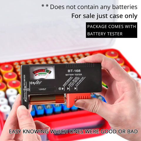 Massive 269 Battery Organizer Case With Built In Tester Dual Sided Storage For AA AAA 9V C D 18650 And Button Cells Keeps Batteries Sorted Easy Access And Ready For Any Household Project, black battery tester with organizer case