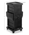 Premium Locking Rolling Trolley Cart With Pockets, Four Interchangeable Slide Out Drawers, Durable ABS Construction, Black