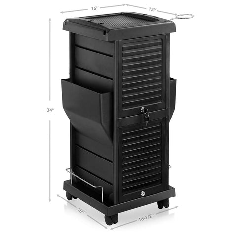Premium Locking Rolling Trolley Cart With Pockets, Four Interchangeable Slide Out Drawers, Durable ABS Construction, Black