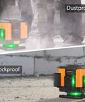 Green Laser Level Self Leveling Tool With 12 Line Lasers And 360 Degree Horizontal And Vertical Beams in dusty environment.