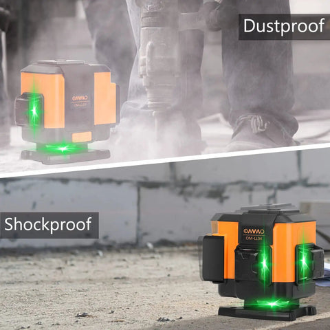 Green Laser Level Self Leveling Tool With 12 Line Lasers And 360 Degree Horizontal And Vertical Beams in dusty environment.