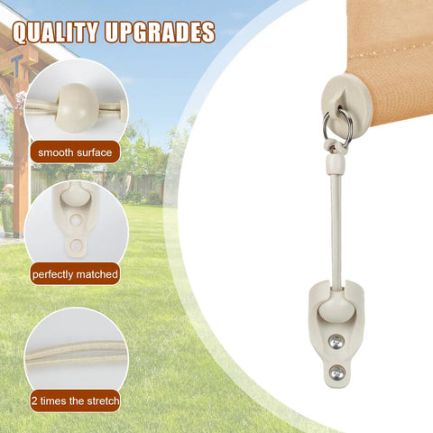 Close-up of beige 2 Pack Bungee Replacement Kit for Outdoor Sun Shades And Roller Blinds, Fits Coolaroo, showing components.
