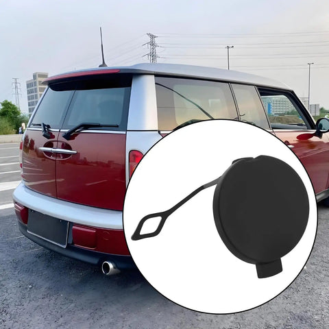 MINI Cooper Tow Hook Cover Cap 51121177907 Fits Front And Rear Bumpers For R50 R53 R52 R55 R56 R57 LCI displayed near vehicle rear
