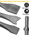Close-up view of 9 chisel bits from Beefy 10 Piece Air Hammer Bits Set With Spring Retainer For Tile Masonry Concrete Stone Demolition