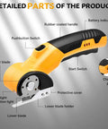HomeBeyond Cordless Electric Scissors With Bright Led Light And Safety Lock detailed view showing parts like blades, switches, and charging port.