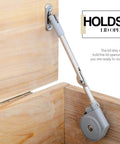 Lid Stay With Soft Close For Toy Box Lids And Upward Top Opening Doors 105 Degree Open Easy Install Lid Support Installed on Wood