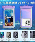 Floatable IP68 Waterproof Phone Pouch For iPhone 13 14 15 16 Pro Max and 17, Dry Bag With Crossbody Lanyard, Iridescent Purple Pink, 7 Inch Screen Fit