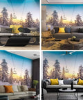 Winter Mountain Panorama Canvas Wall Art 6 Piece Peel And Stick Mural With Ski Slopes And Lifts in living room decor