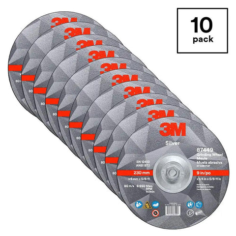 Depressed Center Grinding Wheel T27 Quick Change 9 Inch Heavy-Duty Wheel For Beveling Weld Removal Deburring Edges On Stainless Steel And Mild Steel Right Angle Grinders Pack Of Ten With Five-Eighths Inch Arbor
