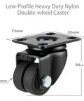 Heavy Duty Swivel Caster Wheels Set Of Four, 1.5 Inch Double Nylon Rollers Built Like A Tank For Beds And Workbenches, Smooth As Butter Gliding Plate Casters Holding 2200 Lbs, Rock Solid Black Kit dimensions with 72mm plate.