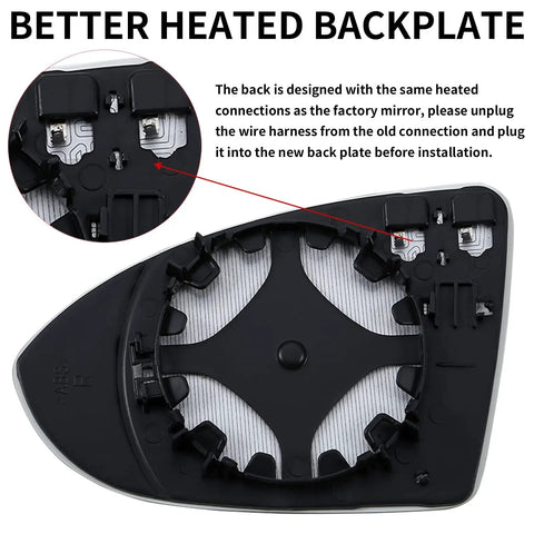 Passenger Side Mirror Replacement Glass For Volkswagen Golf Mk7 GTI R SportWagen Alltrack Jetta Heated Right Side Direct Fit Backplate