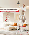 Heavy Duty A Frame Telescoping Extension Ladder With Safety Lock Four Point Four Foot Foldable Aluminum Ladder Five Step Stool That Holds Up To 600 Pounds For Home Projects And Everyday DIY in living room