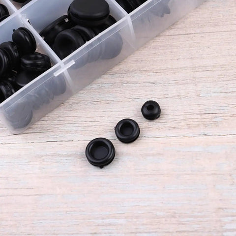 Grommet Rubber Sealing Gasket Kit 125 Piece Set In Black With Plastic Storage Box Super Elastic Assorted Seals For Hoses Faucets Cars Doors Appliances And Electrical Gear, black rubber grommets in storage box