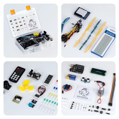 Complete Uno Project Super Starter Kit For Beginners With A 22 Lesson PDF Tutorial, components displayed with UNO R3 Board and LCD1602