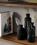 Black Marble Look Vase Set With Dope Matte Resin Finish on shelf with pampas grass and dried flowers, modern home decor.
