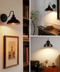 Industrial Black Wall Sconce With Dimmable Gooseneck Lighting And On Off Dimmer Switch illuminating a living room setting.