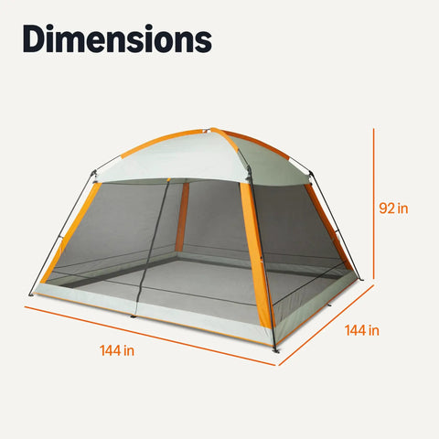 Screened Canopy Tent 12 X 12 Ft With Zippered Enclosure, UPF50 Plus Sun Protection, Bug Free Outdoor Shelter with Dimensions